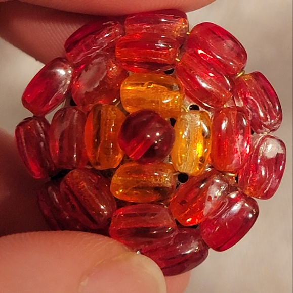 Made In Western Germany Vtg Clipon Earrings Gold Tone, Red Beaded Cluster Signed - Picture 3 of 11